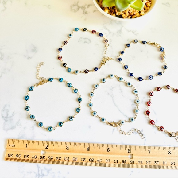 2/$30🌵 Set 5 Gold Multicolor Evil Eye Bracelets w/ Protection Amulet Good Luck - Picture 5 of 7
